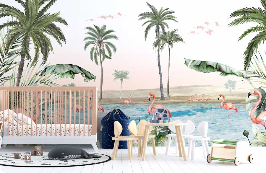 Cute Flamingo Wallpaper for Kids Bedroom